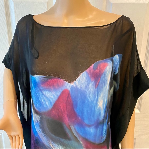 TED BAKER SZ M BLK OVER SIZE WATER COLOR TOP - Picture 2 of 8
